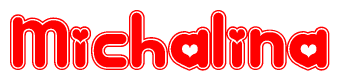 The image is a clipart featuring the word Michalina written in a stylized font with a heart shape replacing inserted into the center of each letter. The color scheme of the text and hearts is red with a light outline.