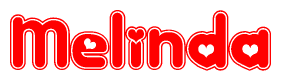 The image displays the word Melinda written in a stylized red font with hearts inside the letters.
