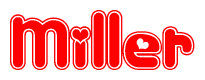 The image is a clipart featuring the word Miller written in a stylized font with a heart shape replacing inserted into the center of each letter. The color scheme of the text and hearts is red with a light outline.
