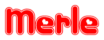 The image is a red and white graphic with the word Merle written in a decorative script. Each letter in  is contained within its own outlined bubble-like shape. Inside each letter, there is a white heart symbol.