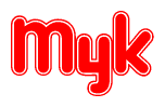 The image displays the word Myk written in a stylized red font with hearts inside the letters.