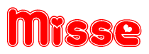 The image is a clipart featuring the word Misse written in a stylized font with a heart shape replacing inserted into the center of each letter. The color scheme of the text and hearts is red with a light outline.