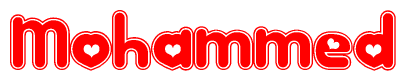The image displays the word Mohammed written in a stylized red font with hearts inside the letters.