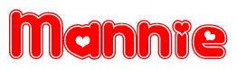 The image displays the word Mannie written in a stylized red font with hearts inside the letters.