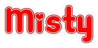 The image displays the word Misty written in a stylized red font with hearts inside the letters.