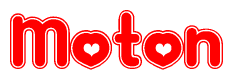The image displays the word Moton written in a stylized red font with hearts inside the letters.