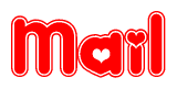 The image is a clipart featuring the word Mail written in a stylized font with a heart shape replacing inserted into the center of each letter. The color scheme of the text and hearts is red with a light outline.