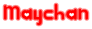 The image displays the word Maychan written in a stylized red font with hearts inside the letters.