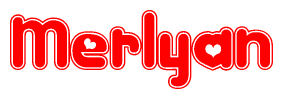   The image is a clipart featuring the word Merlyan written in a stylized font with a heart shape replacing inserted into the center of each letter. The color scheme of the text and hearts is red with a light outline. 