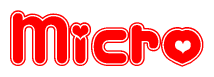 The image is a clipart featuring the word Micro written in a stylized font with a heart shape replacing inserted into the center of each letter. The color scheme of the text and hearts is red with a light outline.