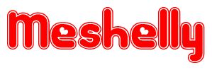   The image is a clipart featuring the word Meshelly written in a stylized font with a heart shape replacing inserted into the center of each letter. The color scheme of the text and hearts is red with a light outline. 