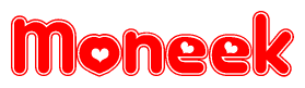   The image displays the word Moneek written in a stylized red font with hearts inside the letters. 