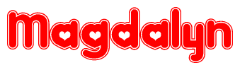 The image displays the word Magdalyn written in a stylized red font with hearts inside the letters.