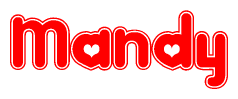 The image displays the word Mandy written in a stylized red font with hearts inside the letters.