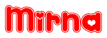 The image is a clipart featuring the word Mirna written in a stylized font with a heart shape replacing inserted into the center of each letter. The color scheme of the text and hearts is red with a light outline.