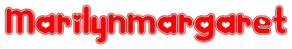 The image is a clipart featuring the word Marilynmargaret written in a stylized font with a heart shape replacing inserted into the center of each letter. The color scheme of the text and hearts is red with a light outline.