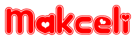 The image is a clipart featuring the word Makceli written in a stylized font with a heart shape replacing inserted into the center of each letter. The color scheme of the text and hearts is red with a light outline.