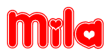 The image displays the word Mila written in a stylized red font with hearts inside the letters.