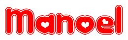 The image is a clipart featuring the word Manoel written in a stylized font with a heart shape replacing inserted into the center of each letter. The color scheme of the text and hearts is red with a light outline.