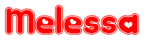   The image is a clipart featuring the word Melessa written in a stylized font with a heart shape replacing inserted into the center of each letter. The color scheme of the text and hearts is red with a light outline. 