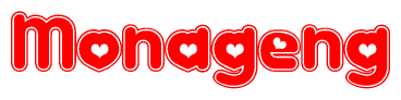 The image displays the word Monageng written in a stylized red font with hearts inside the letters.