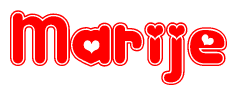 The image is a clipart featuring the word Marije written in a stylized font with a heart shape replacing inserted into the center of each letter. The color scheme of the text and hearts is red with a light outline.