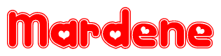 The image is a clipart featuring the word Mardene written in a stylized font with a heart shape replacing inserted into the center of each letter. The color scheme of the text and hearts is red with a light outline.