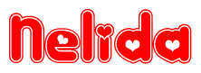 The image displays the word Nelida written in a stylized red font with hearts inside the letters.