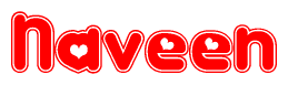 The image displays the word Naveen written in a stylized red font with hearts inside the letters.