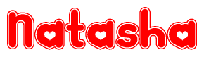 The image is a clipart featuring the word Natasha written in a stylized font with a heart shape replacing inserted into the center of each letter. The color scheme of the text and hearts is red with a light outline.
