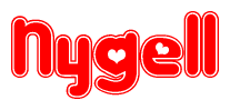 The image is a clipart featuring the word Nygell written in a stylized font with a heart shape replacing inserted into the center of each letter. The color scheme of the text and hearts is red with a light outline.
