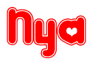 The image is a clipart featuring the word Nya written in a stylized font with a heart shape replacing inserted into the center of each letter. The color scheme of the text and hearts is red with a light outline.
