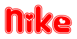 The image displays the word Nike written in a stylized red font with hearts inside the letters.