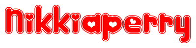 The image is a clipart featuring the word Nikkiaperry written in a stylized font with a heart shape replacing inserted into the center of each letter. The color scheme of the text and hearts is red with a light outline.