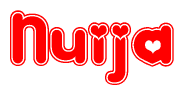 The image displays the word Nuija written in a stylized red font with hearts inside the letters.