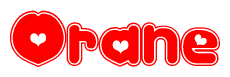 The image displays the word Orane written in a stylized red font with hearts inside the letters.