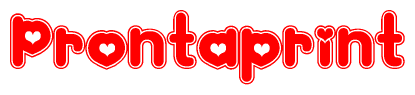 The image displays the word Prontaprint written in a stylized red font with hearts inside the letters.