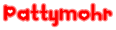 The image is a clipart featuring the word Pattymohr written in a stylized font with a heart shape replacing inserted into the center of each letter. The color scheme of the text and hearts is red with a light outline.