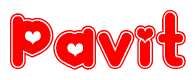 The image is a clipart featuring the word Pavit written in a stylized font with a heart shape replacing inserted into the center of each letter. The color scheme of the text and hearts is red with a light outline.