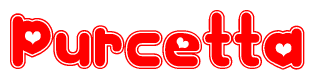 The image displays the word Purcetta written in a stylized red font with hearts inside the letters.