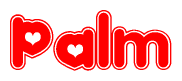 The image displays the word Palm written in a stylized red font with hearts inside the letters.