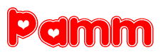 The image displays the word Pamm written in a stylized red font with hearts inside the letters.