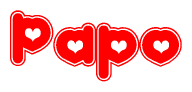 The image displays the word Papo written in a stylized red font with hearts inside the letters.