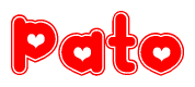 The image displays the word Pato written in a stylized red font with hearts inside the letters.