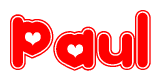 The image is a clipart featuring the word Paul written in a stylized font with a heart shape replacing inserted into the center of each letter. The color scheme of the text and hearts is red with a light outline.