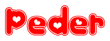 The image displays the word Peder written in a stylized red font with hearts inside the letters.