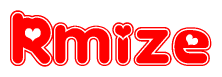 The image is a clipart featuring the word Rmize written in a stylized font with a heart shape replacing inserted into the center of each letter. The color scheme of the text and hearts is red with a light outline.