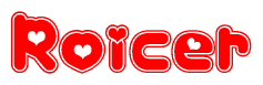 The image displays the word Roicer written in a stylized red font with hearts inside the letters.