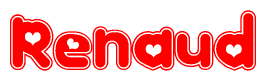 The image is a clipart featuring the word Renaud written in a stylized font with a heart shape replacing inserted into the center of each letter. The color scheme of the text and hearts is red with a light outline.