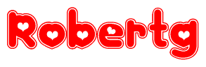 The image is a clipart featuring the word Robertg written in a stylized font with a heart shape replacing inserted into the center of each letter. The color scheme of the text and hearts is red with a light outline.